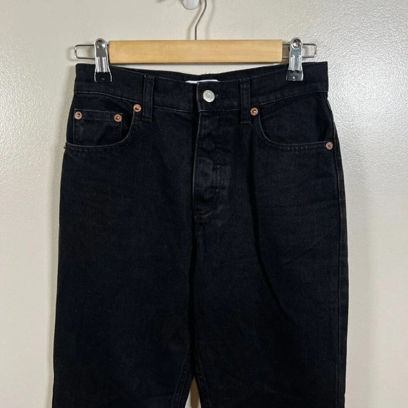 Zara High Rise Straight Leg Jeans Size 2 Black Denim Button Fly High Waist - Picture 4 of 12